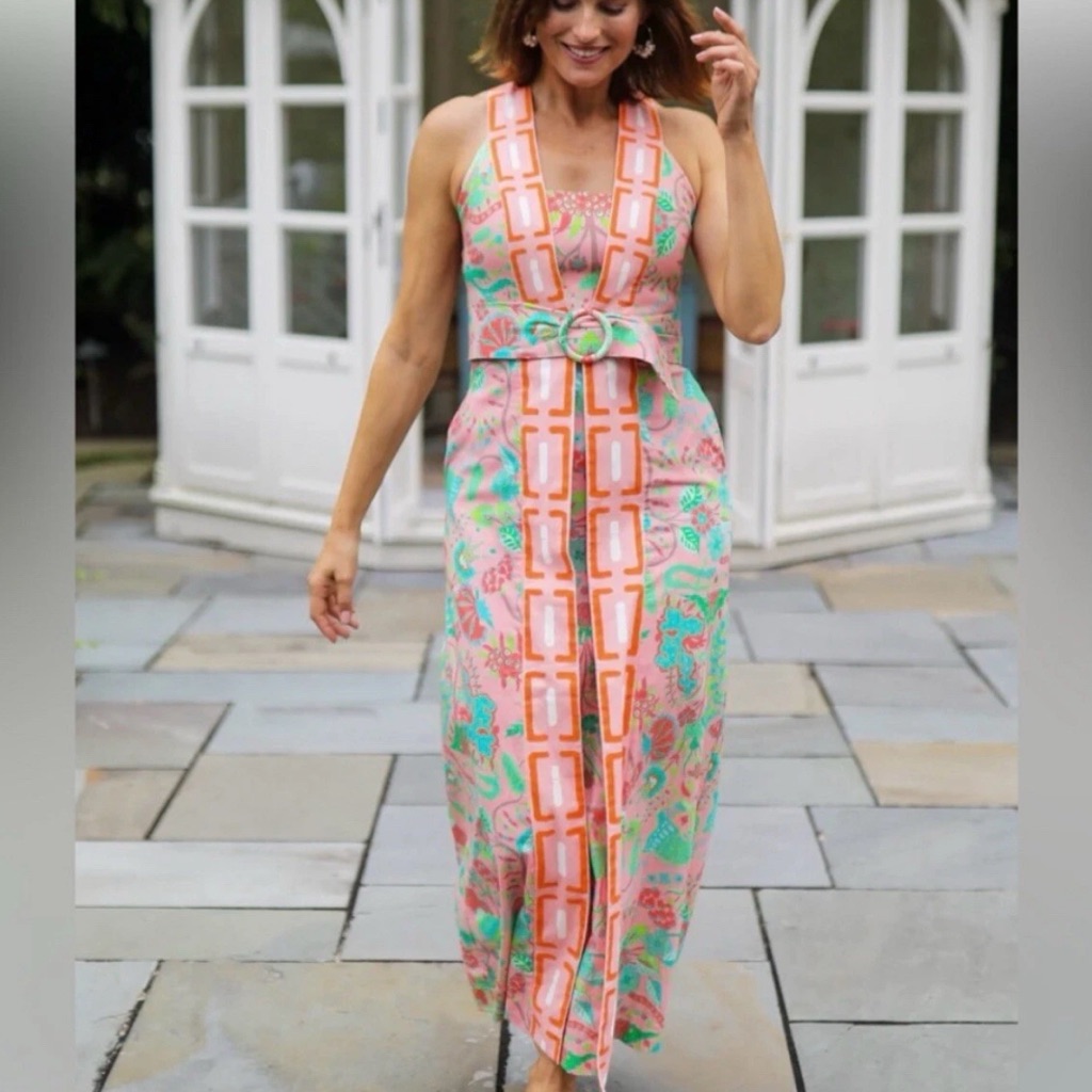 Ck Bradley Gwendolyn Maxi Dress $368 Eden Coral Linen Nwt